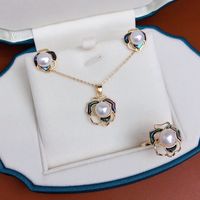 Lady Flower Copper Plating Inlay Freshwater Pearl Shell Jewelry Set main image 1