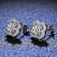 Simple Style Flower Sterling Silver Inlay Moissanite Zircon Ear Studs main image 4