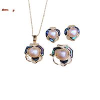 Lady Flower Copper Plating Inlay Freshwater Pearl Shell Jewelry Set main image 4