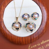 Lady Flower Copper Plating Inlay Freshwater Pearl Shell Jewelry Set sku image 6