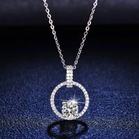 Simple Style Round Sterling Silver Inlay Moissanite Pendant Necklace main image 1