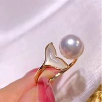 Sweet Fish Tail Copper Inlay Freshwater Pearl Open Rings main image 1