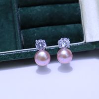 1 Pair Elegant Geometric Inlay Freshwater Pearl Artificial Gemstones Ear Studs sku image 3