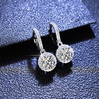 Simple Style Round Sterling Silver Inlay Moissanite Zircon Drop Earrings sku image 1