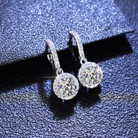 Simple Style Round Sterling Silver Inlay Moissanite Zircon Drop Earrings sku image 2