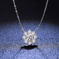 Simple Style Flower Sterling Silver Inlay Moissanite Zircon Pendant Necklace sku image 1