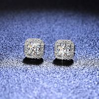 Simple Style Square Sterling Silver Moissanite Zircon Ear Studs In Bulk main image 1