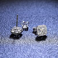 Simple Style Square Sterling Silver Moissanite Zircon Ear Studs In Bulk main image 3