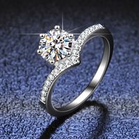 Simple Style Round Sterling Silver Inlay Moissanite Zircon Rings main image 2