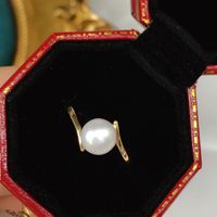 Lady Simple Style Solid Color Copper Plating Inlay Freshwater Pearl Rings main image 4