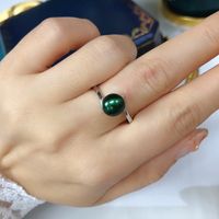 Lady Simple Style Solid Color Copper Plating Inlay Freshwater Pearl Rings sku image 3