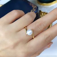 Lady Simple Style Solid Color Copper Plating Inlay Freshwater Pearl Rings main image 6