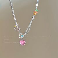 Novelty Sweet Round Heart Shape Flower Beaded Alloy Soft Clay Inlay Zircon Women's Pendant Necklace sku image 2
