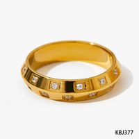 304 Stainless Steel 16K Gold Plated White Gold Plated Gold Plated Simple Style Inlay Solid Color Zircon Rings sku image 1