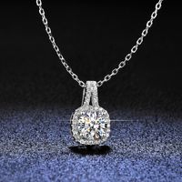 Classic Style Square Sterling Silver Inlay Moissanite Pendant Necklace main image 4