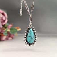 Retro Bohemian Oval Alloy Plating Inlay Turquoise Women's Pendant Necklace main image 5
