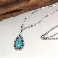 Retro Bohemian Oval Alloy Plating Inlay Turquoise Women's Pendant Necklace main image 6