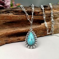 Retro Bohemian Oval Alloy Plating Inlay Turquoise Women's Pendant Necklace sku image 1