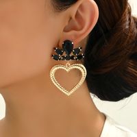 1 Pair Luxurious Heart Shape Inlay Zinc Alloy Rhinestones Dangling Earrings sku image 7