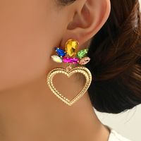 1 Pair Luxurious Heart Shape Inlay Zinc Alloy Rhinestones Dangling Earrings main image 1