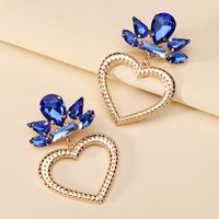 1 Pair Luxurious Heart Shape Inlay Zinc Alloy Rhinestones Dangling Earrings sku image 3