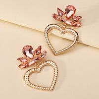 1 Pair Luxurious Heart Shape Inlay Zinc Alloy Rhinestones Dangling Earrings sku image 4