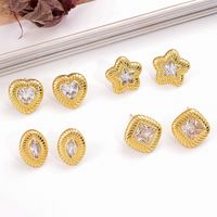 1 Pair Vintage Style Simple Style Oval Heart Shape Plating Inlay Copper Zircon 18k Gold Plated Ear Studs main image 1