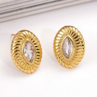 1 Pair Vintage Style Simple Style Oval Heart Shape Plating Inlay Copper Zircon 18k Gold Plated Ear Studs main image 3