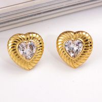 1 Pair Vintage Style Simple Style Oval Heart Shape Plating Inlay Copper Zircon 18k Gold Plated Ear Studs main image 2