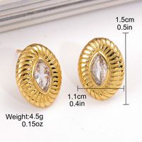 1 Pair Vintage Style Simple Style Oval Heart Shape Plating Inlay Copper Zircon 18k Gold Plated Ear Studs sku image 1