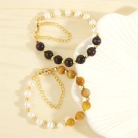 Simple Style Irregular Round Artificial Gemstones Freshwater Pearl Copper Handmade Plating 18k Gold Plated Bracelets main image 1