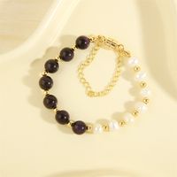 Simple Style Irregular Round Artificial Gemstones Freshwater Pearl Copper Handmade Plating 18k Gold Plated Bracelets main image 4