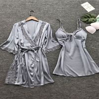 Women's Luxurious Sexy Solid Color Polyester Satin Lace Skirt Sets main image 4