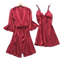 Women's Luxurious Sexy Solid Color Polyester Satin Lace Skirt Sets main image 6