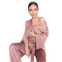 Women's Casual Solid Color Polyester Satin Pants Sets main image 4
