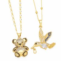 Cute Streetwear Little Bear Bird Copper 18k Gold Plated Zircon Pendant Necklace In Bulk main image 5
