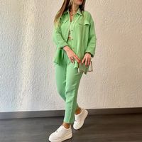 Women's Casual Simple Style Solid Color Polyester Pocket Button Pants Sets main image 2