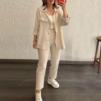 Women's Casual Simple Style Solid Color Polyester Pocket Button Pants Sets main image 3