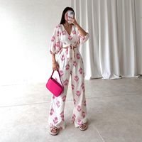 Women's Casual Flower Polyester Printing Leisure Suit Pants Sets sku image 4