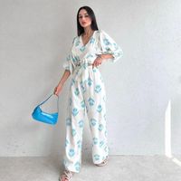 Women's Casual Flower Polyester Printing Leisure Suit Pants Sets sku image 14