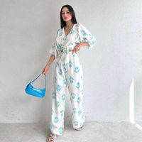 Women's Casual Flower Polyester Printing Leisure Suit Pants Sets sku image 12