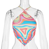 Women's Vest Tank Tops Printing Backless Streetwear Abstract Color Block sku image 1