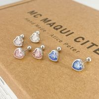 1 Pair Simple Style Heart Shape Plating Inlay Sterling Silver Artificial Gemstones Ear Studs main image 1