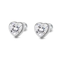 1 Pair Simple Style Heart Shape Plating Inlay Sterling Silver Artificial Gemstones Ear Studs main image 4