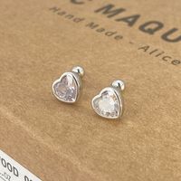 1 Pair Simple Style Heart Shape Plating Inlay Sterling Silver Artificial Gemstones Ear Studs sku image 1