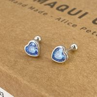 1 Pair Simple Style Heart Shape Plating Inlay Sterling Silver Artificial Gemstones Ear Studs sku image 3