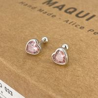 1 Pair Simple Style Heart Shape Plating Inlay Sterling Silver Artificial Gemstones Ear Studs sku image 2
