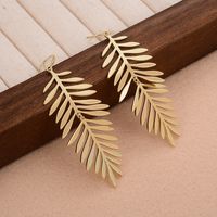 1 Pair Artistic Feather Plating Copper 14k Gold Plated Drop Earrings main image 1