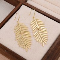 1 Pair Artistic Feather Plating Copper 14k Gold Plated Drop Earrings main image 2
