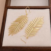 1 Pair Artistic Feather Plating Copper 14k Gold Plated Drop Earrings main image 4